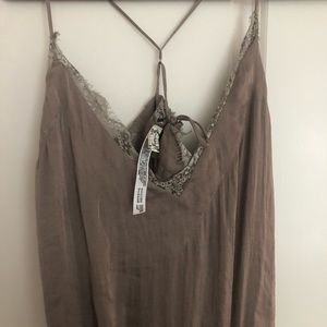 Free People, Silk and Lace Brown Bodysuit